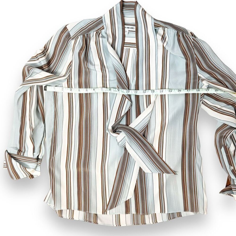 Elizabeth & James Mimi Tie Neck Stripe Silk Blouse In Dust Multi Women’s Size XS - Picture 10 of 11